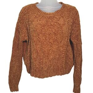 Hippie Rose Cable Knit Sweater Burnished Orange Crew Neck Cozy Pullover Sz Small